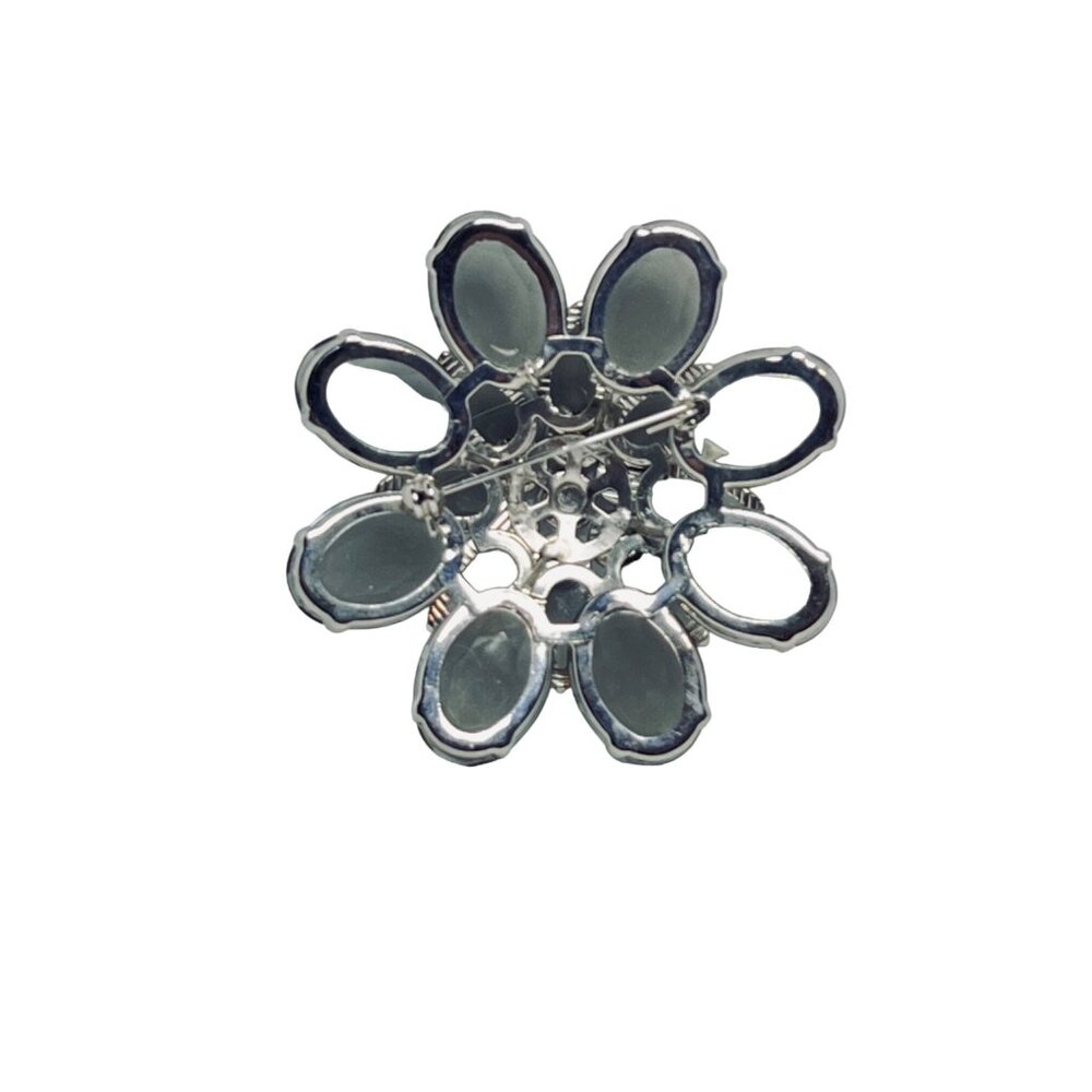 Large Silver Tone And Smoky Faceted Acrylic Domed Flower Brooch (5387) - Picture 4 of 5